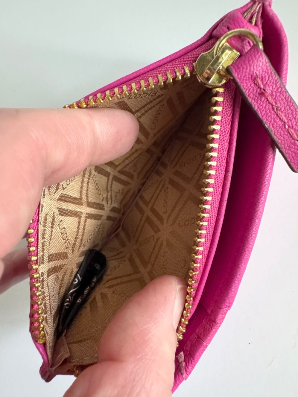 Lodis Julia Short Stacker Leather Card Case with Zipper in Hot Pink - Picture 6 of 9